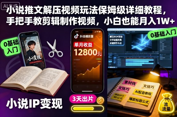 小说推文解压视频玩法保姆级详细教程,手把手教剪辑制作视频,小白也能月入1W+-铜臭网