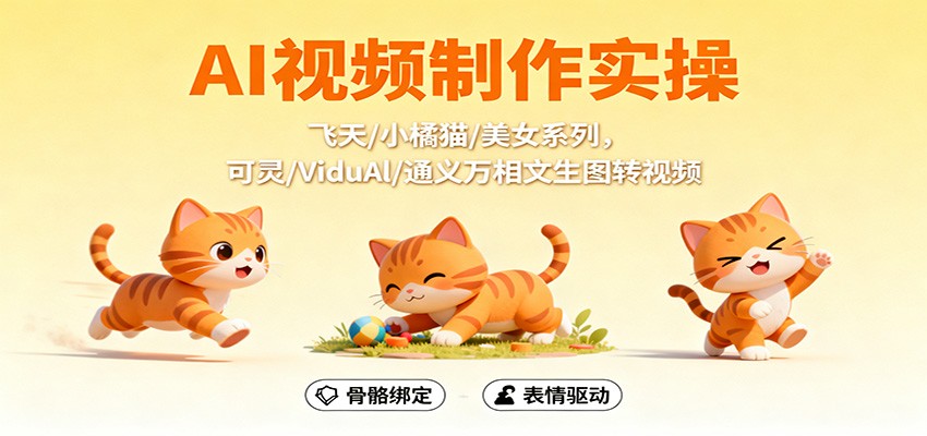 AI视频制作实操,飞天/小橘猫/美女系列,可灵/ViduAl/通义万相文生图转视频-铜臭网