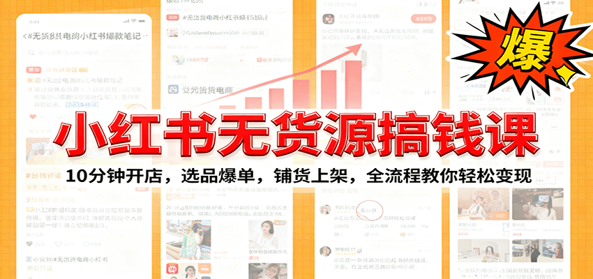 小红书无货源爆单课：10分钟开店，选品爆单，铺货上架，全流程教你轻松变现-铜臭网