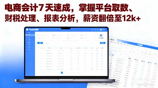 电商会计7天速成，掌握平台取数、财税处理、报表分析，薪资翻倍至12k+-铜臭网