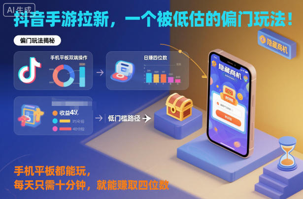 抖音手游拉新，一个被低估的偏门玩法！手机平板都能玩，每天只需十分钟，就能賺取四位数【揭秘】-铜臭网