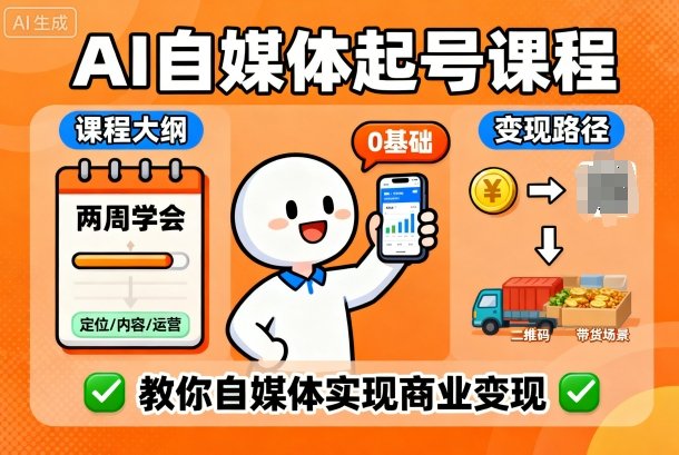 AI自媒体起号课程,0基础小白两周学会,教你自媒体实现商业变现-铜臭网