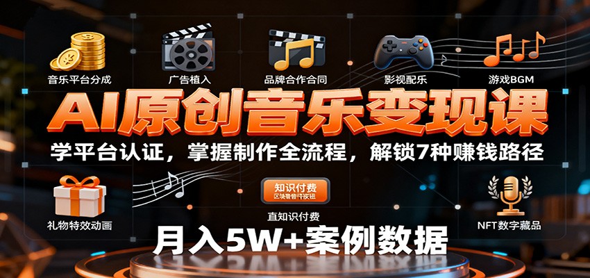 AI原创音乐变现课：学平台认证，掌握制作全流程，解锁7种赚钱路径-铜臭网