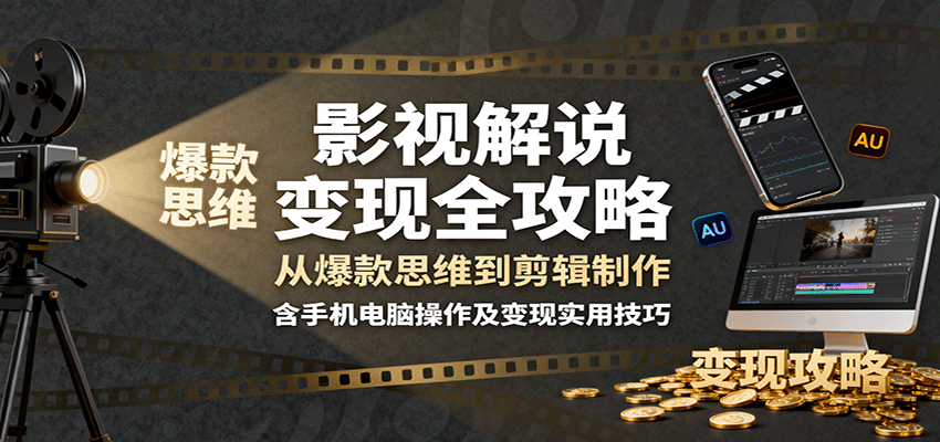 影视解说变现全攻略：从爆款思维到剪辑制作，含手机电脑操作及变现实用技巧-铜臭网