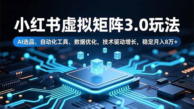 小红书虚拟矩阵3.0玩法,AI选品、自动化工具、数据优化,技术驱动增长,稳定月入8万+-铜臭网