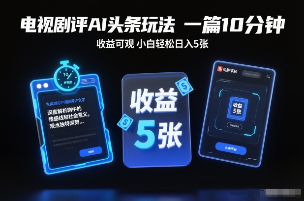 电视剧评AI头条玩法，一篇10分钟，收益可观，小白轻松日入5张+【独家】-铜臭网