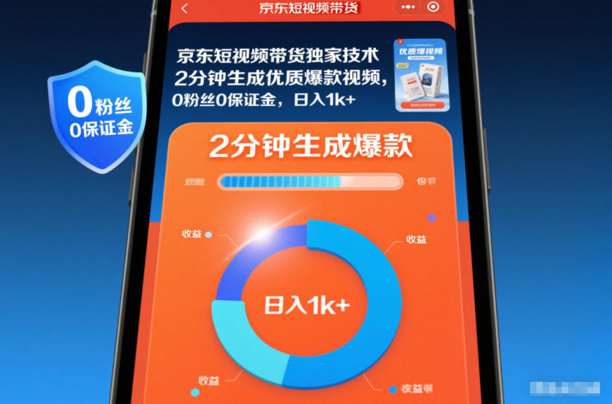 京东短视频带货独家技术，2分钟生成一条优质爆款视频，0粉丝0保证金，日入1k+【揭秘】-铜臭网