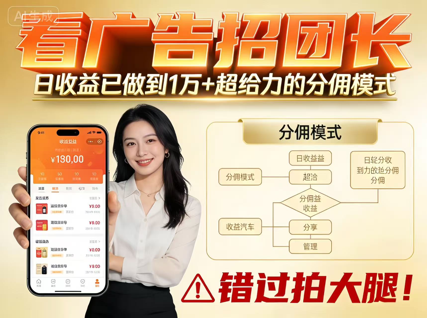 看广告招团长，团队收益已做到日入1万，分佣模式超给力，错过拍大腿-铜臭网