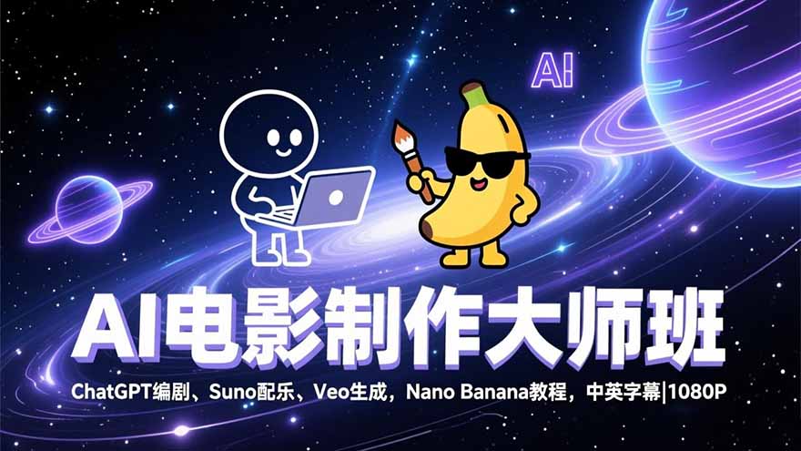 AI电影制作大师班：ChatGPT编剧、Suno配乐、Veo生成，Nano Banana教程，中英字幕|1080P-铜臭网