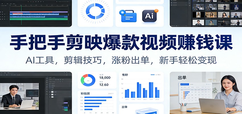 手把手剪映爆款视频赚钱课:AI工具,剪辑技巧,涨粉出单,新手轻松变现-铜臭网