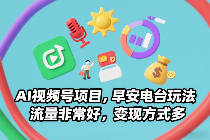 AI视频号项目，早安电台玩法，流量非常好，变现方式多-铜臭网