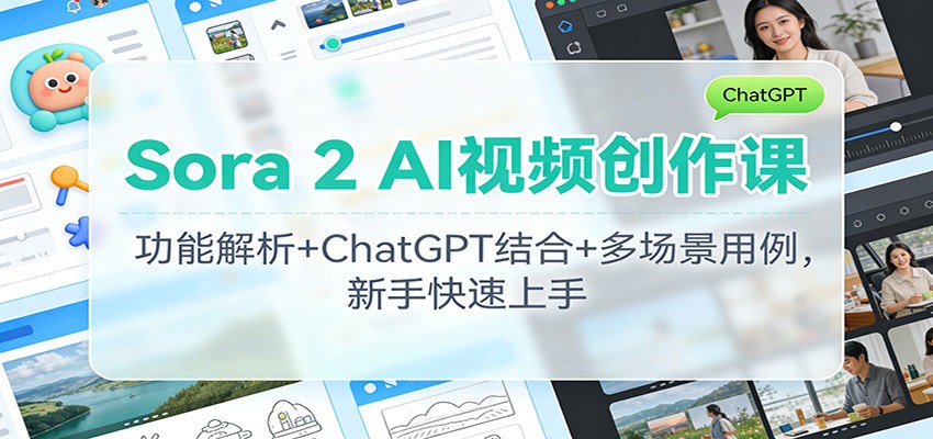 Sora 2 AI视频创作课：功能解析+ChatGPT结合+多场景用例，新手快速上手-铜臭网