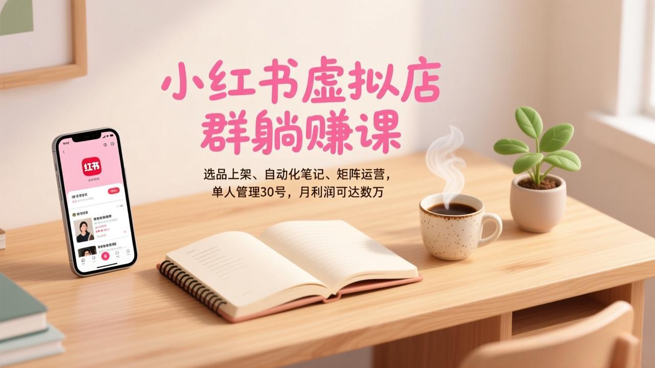 小红书虚拟店群躺赚课，选品上架、自动化笔记、矩阵运营，单人管理30号，月利润可达数万-铜臭网