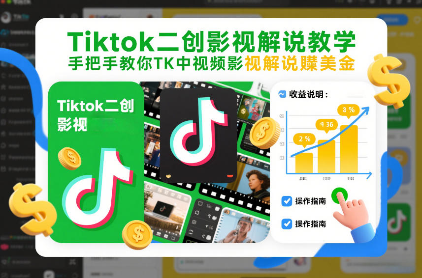 Tiktok二创影视解说教学，手把手教你TK中视频影视解说賺美金(更新26年1月)-铜臭网