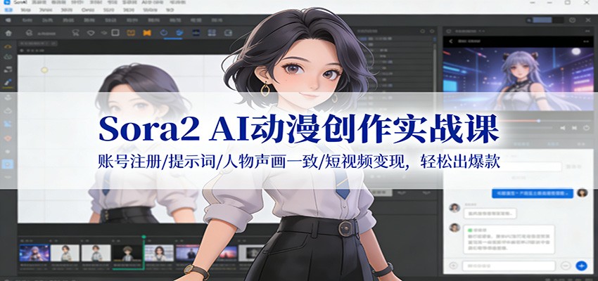 Sora2 AI动漫创作实战课：账号注册/提示词/人物声画一致/短视频变现，轻松出爆款-铜臭网