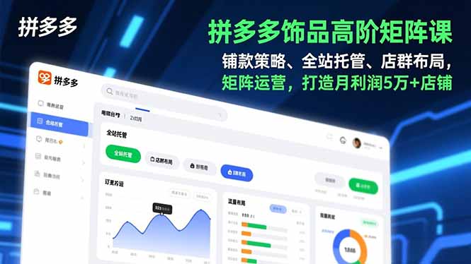 拼多多饰品高阶矩阵课，铺款策略、全站托管、店群布局，矩阵运营，打造月利润5万+店铺-铜臭网