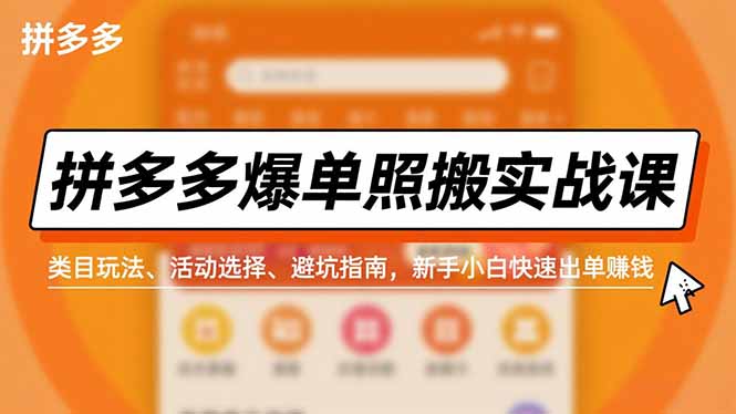 拼多多爆单照搬实战课，类目玩法、活动选择、避坑指南，新手小白快速出单赚钱-铜臭网