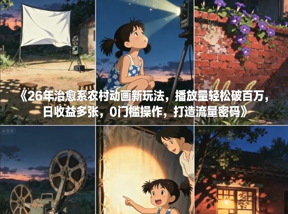 26年治愈系农村动画新玩法，播放量轻松破百万，日收益多张，0门槛操作，打造流量密码-铜臭网