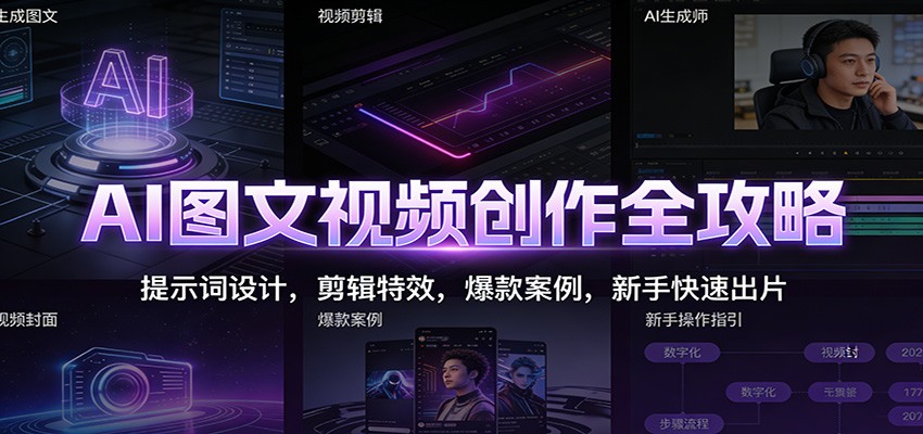 AI图文视频创作全攻略：提示词设计，剪辑特效，爆款案例，新手快速出片-铜臭网