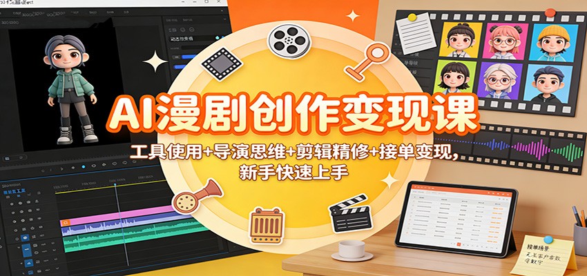 AI漫剧创作变现课：工具使用+导演思维+剪辑精修+接单变现，新手快速上手-铜臭网