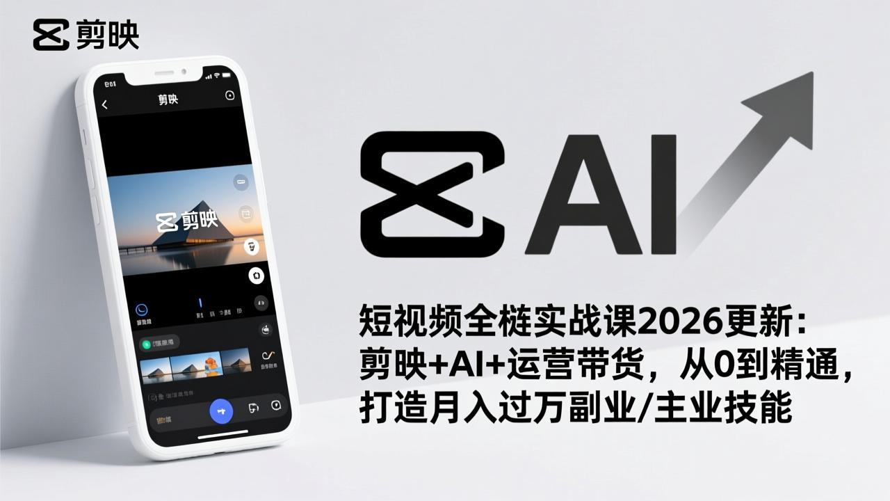 短视频全栈实战课2026更新：剪映+AI+运营带货，从0到精通，打造月入过万副业/主业技能-铜臭网
