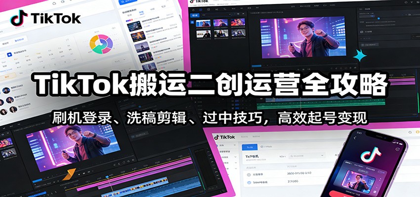 TikTok搬运二创运营全攻略：刷机登录、洗稿剪辑 、过中技巧，高效起号变现-铜臭网