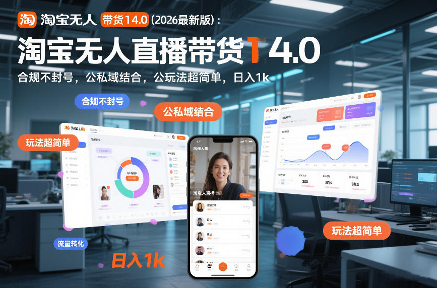 淘宝无人直播带货14.0(2026最新版)：合规不封号，公私域结合，玩法超简单，日入1k+【揭秘】-铜臭网