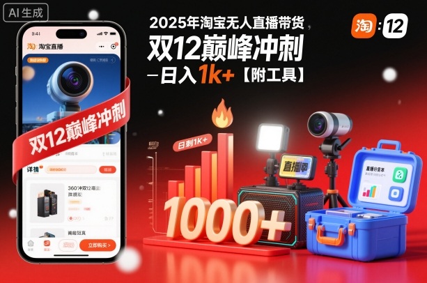 2025年淘宝无人直播带货,冲刺双12,日入1k+【附工具】【揭秘】-铜臭网