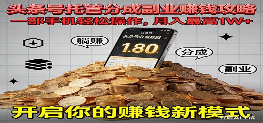 全程托管今日头条，一部手机就可以开干，最高躺赚1W+-铜臭网