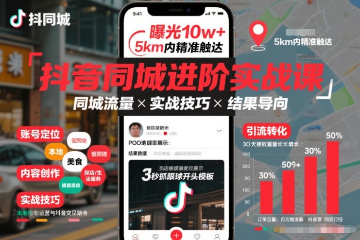 抖音同城进阶实战课,助你同城流量拿到结果-铜臭网