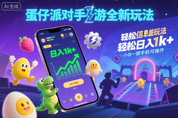 蛋仔派对手游全新玩法，轻松日入1k+，风口信息差玩法，当天见收益，小白一部手机可操作-铜臭网