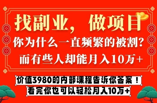 价值3980的网创内部课程，告诉你互联网创业月入10个W的秘密【揭秘】-铜臭网
