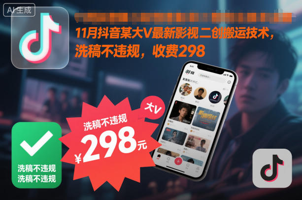 11月抖音某大V最新影视二创搬运技术，洗稿不违规，收费298-铜臭网