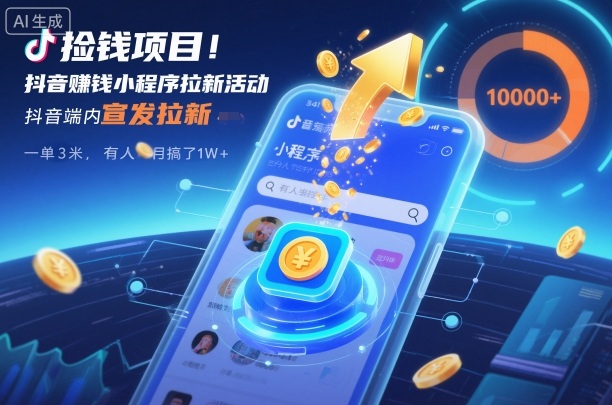 捡钱项目!抖音賺钱小程序拉新活动,抖音端内宣发拉新,一单3米,有人半个月搞了1W+-铜臭网