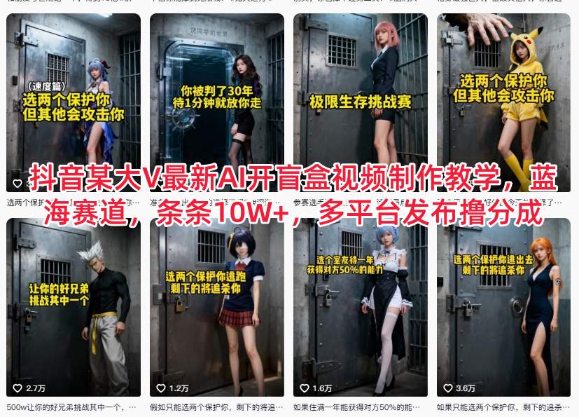 抖音某大V最新AI开盲盒视频制作教学，蓝海赛道，条条10W+，多平台发布撸分成-铜臭网