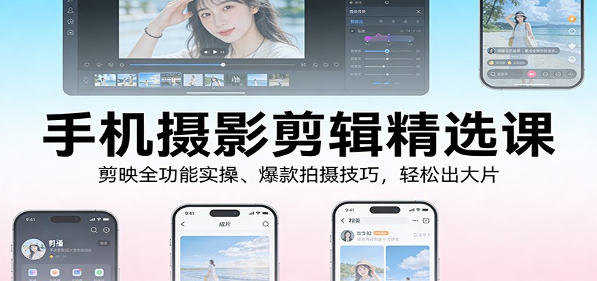 手机摄影剪辑精选课：剪映全功能实操、爆款拍摄技巧，轻松出大片-铜臭网