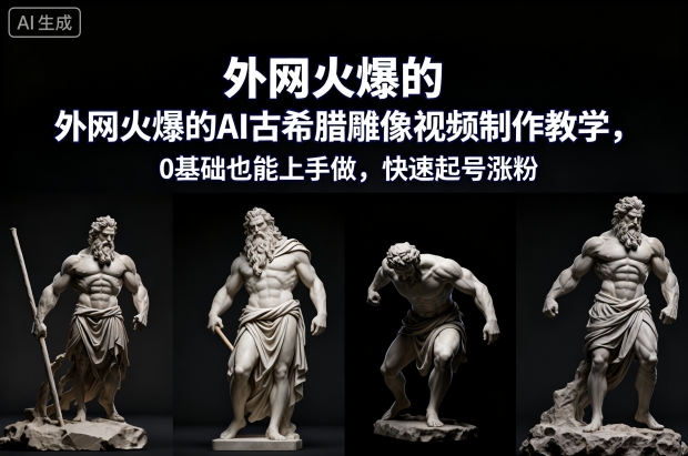 外网火爆的AI古希腊雕像视频制作教学，0基础也能上手做，快速起号涨粉-铜臭网