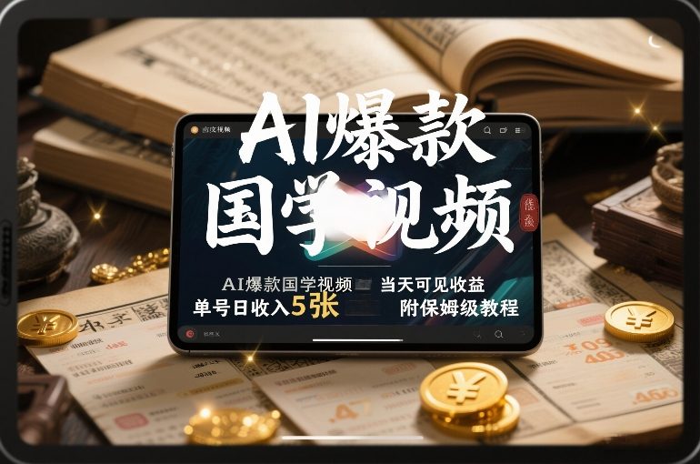 AI爆款国学视频，独家起号方法，小白直接上手，当天可见收益，单号日收入5张+附保姆级教程-铜臭网
