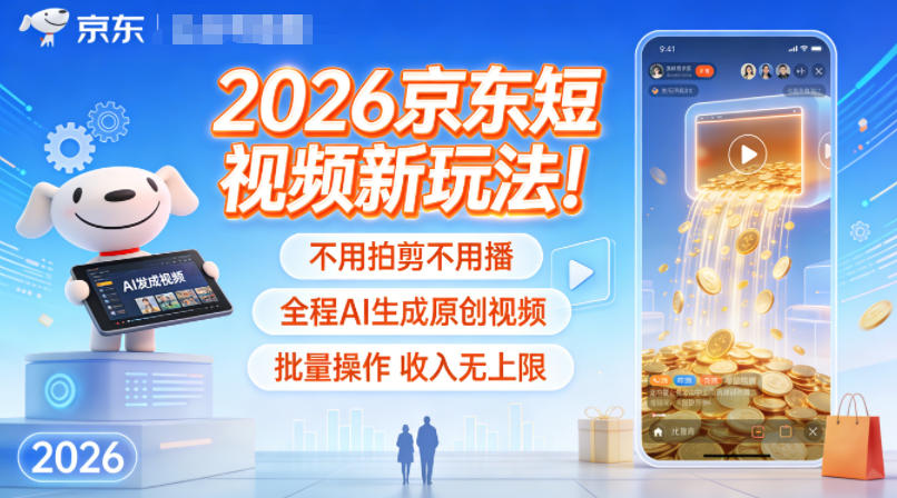 2026京东短视频新玩法!不用拍剪不用播,全程AI生成原创视频,批量操作收入无上限-铜臭网