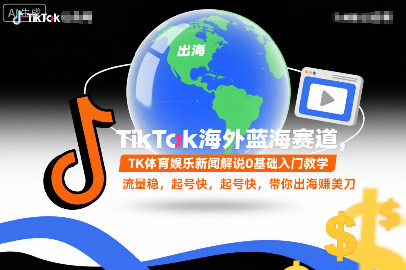 TikTok海外蓝海赛道，TK体育娱乐新闻解说0基础入门教学，流量稳，起号快，带你出海賺美刀-铜臭网