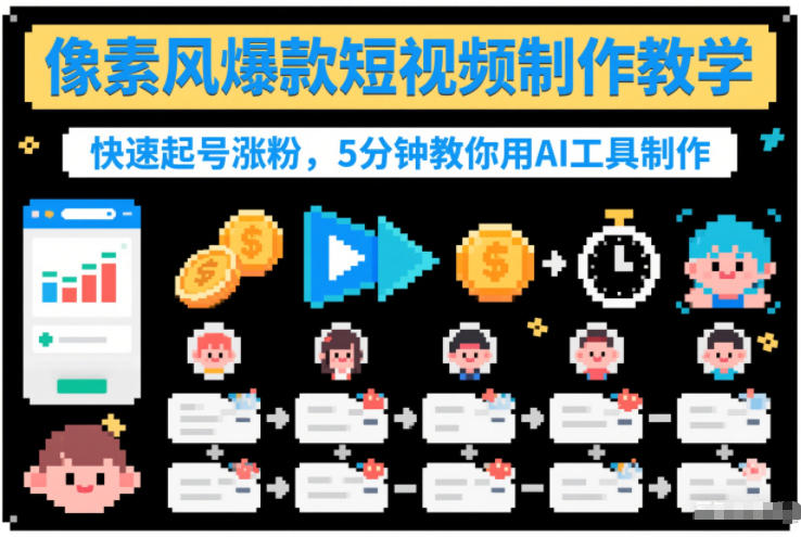 像素风爆款短视频制作教学，快速起号涨粉，5分钟教你用AI工具制作-铜臭网