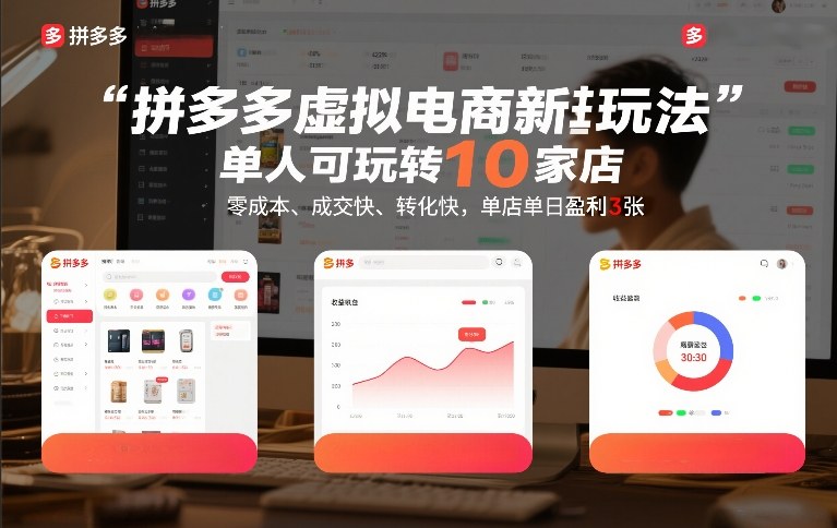 拼多多虚拟电商新玩法，单人可玩转10家店，零成本、成交快、转化快，单店单日盈利3张【揭秘】-铜臭网