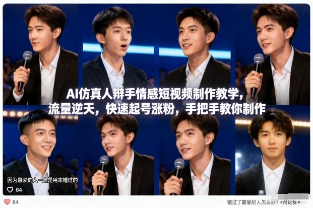 AI仿真人辩手情感短视频制作教学，流量逆天，快速起号涨粉，手把手教你制作-铜臭网