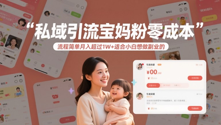 私域引流宝妈粉零成本流程简单月入超过1W+适合小白想做副业的-铜臭网