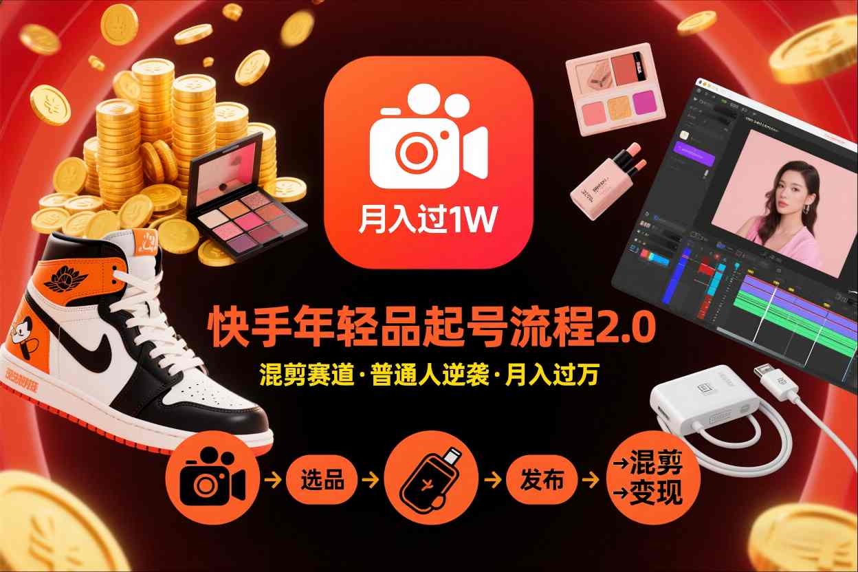 快手短视频带货年轻品起号流程2.0,快手年轻品混剪赛道,普通人也能月入过1W-铜臭网