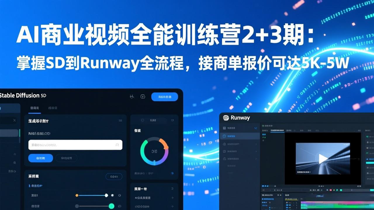 AI商业视频全能训练营2+3期：掌握SD到Runway全流程，接商单报价可达5K-5W-铜臭网