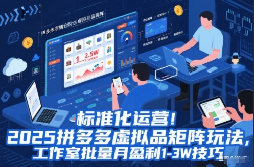 标准化运营！2025拼多多虚拟品矩阵玩法，工作室批量月盈利1-3W技巧【揭秘】-铜臭网