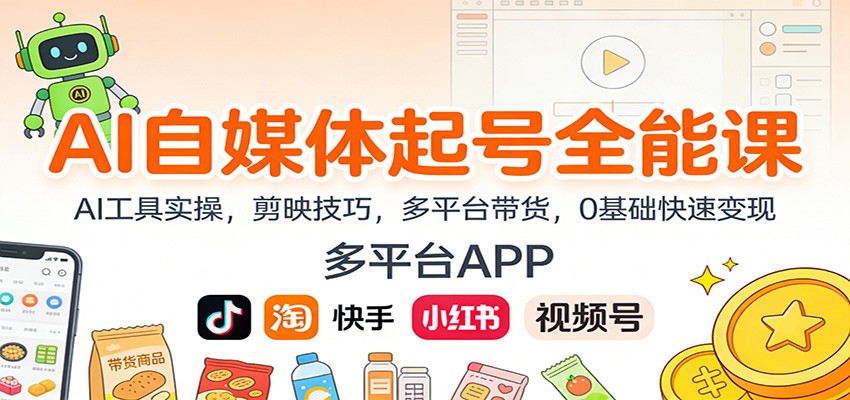 AI自媒体起号全能课：AI工具实操，剪映技巧，多平台带货，0基础快速变现-铜臭网