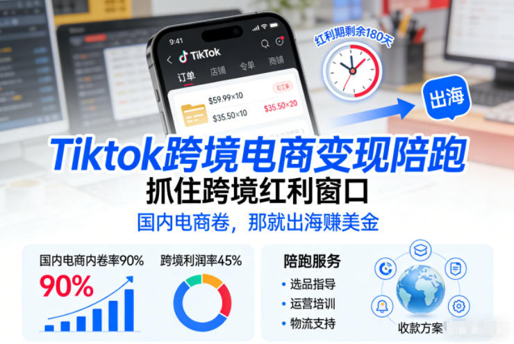 Tiktok跨境电商变现陪跑，抓住跨境红利窗口，国内电商卷，那就出海賺美金-铜臭网