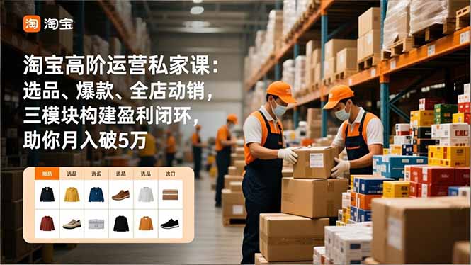 淘宝高阶运营私家课:选品、爆款、全店动销,三模块构建盈利闭环,助你月入破5万-铜臭网